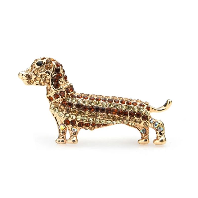 Weiner Dog - Brown Rhinestones - Brooch - Click Image to Close